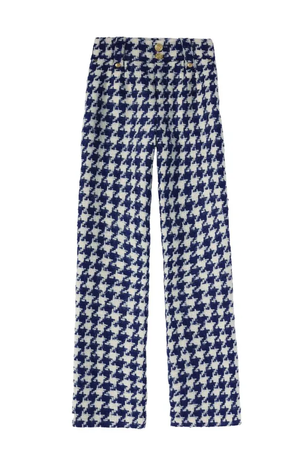 Women In Stock Tailoring Holland Cooper High Waisted Straight Trouser Large Scale Navy Houndstooth Women In Stock Tailoring Holland Cooper High Waisted Straight Trouser Large Scale Navy Houndstooth