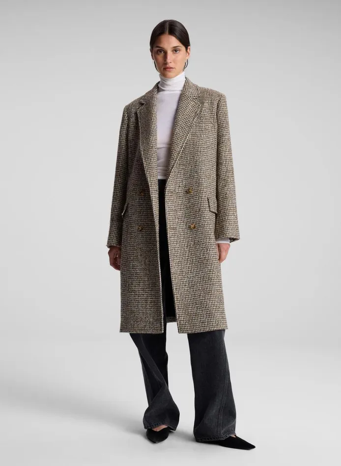 Women Jackets and Coats ALC Tanner Oversized Tweed Houndstooth Coat Creambrown