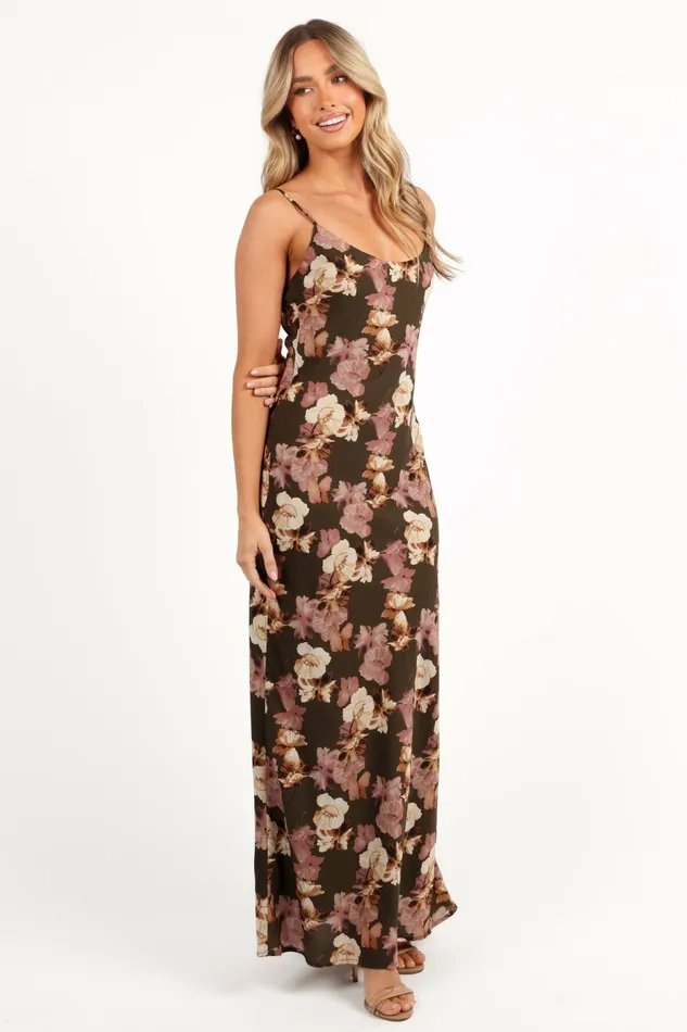 Women Jamie Maxi Slip Dress Olive Floral Floral Dresses Petal and Pup