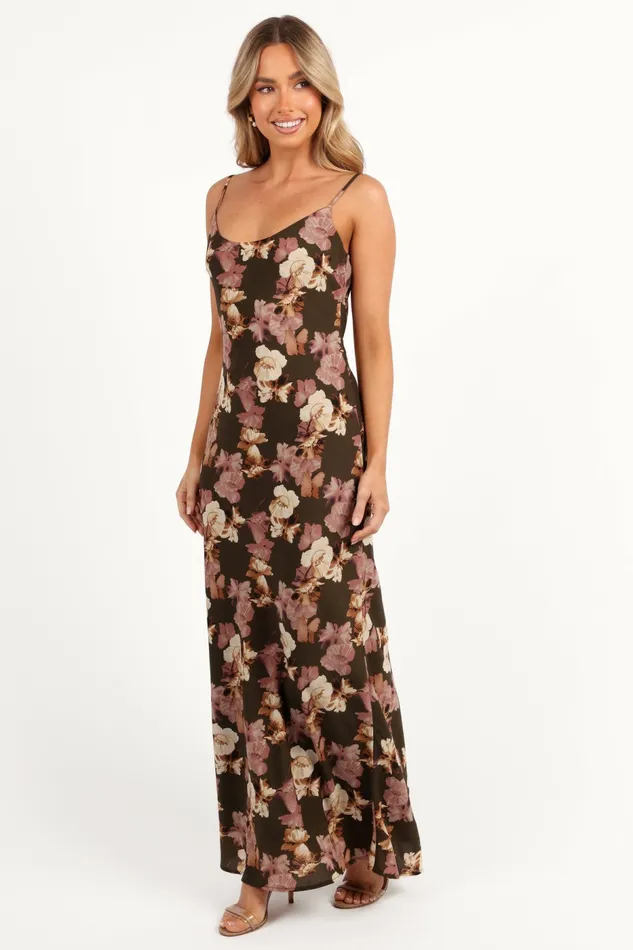 Women Jamie Maxi Slip Dress Olive Floral Floral Dresses Petal and Pup