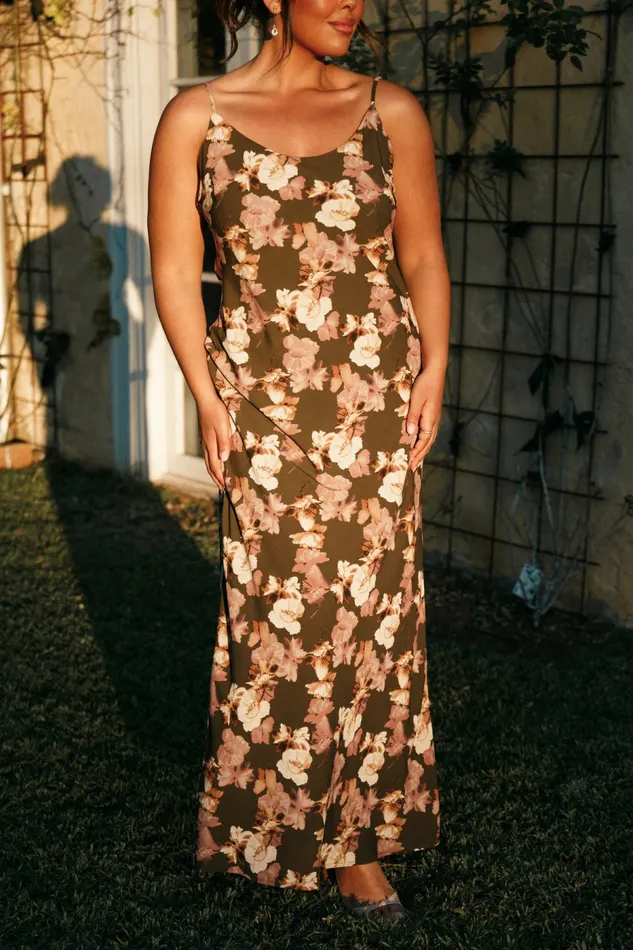 Women Jamie Maxi Slip Dress Olive Floral Floral Dresses Petal and Pup