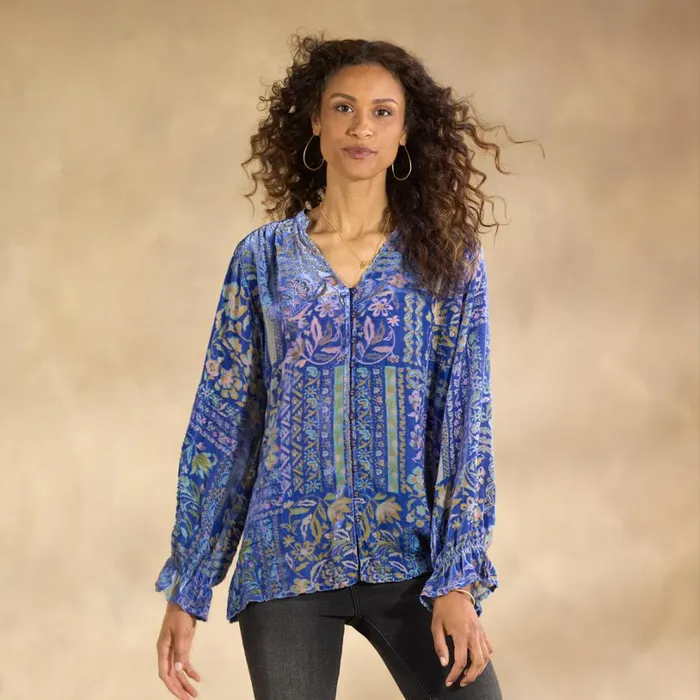 Women Joasie Burnout Velvet Top Blue Multi Sundance Catalog Tops