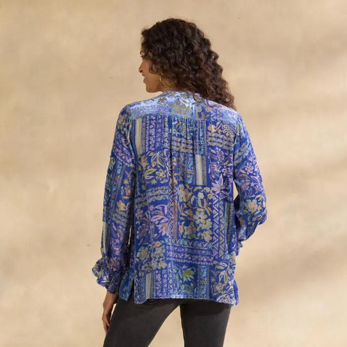 Women Joasie Burnout Velvet Top Blue Multi Sundance Catalog Tops