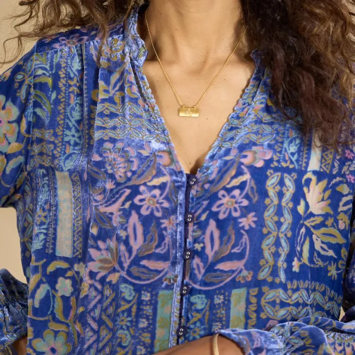 Women Joasie Burnout Velvet Top Blue Multi Sundance Catalog Tops