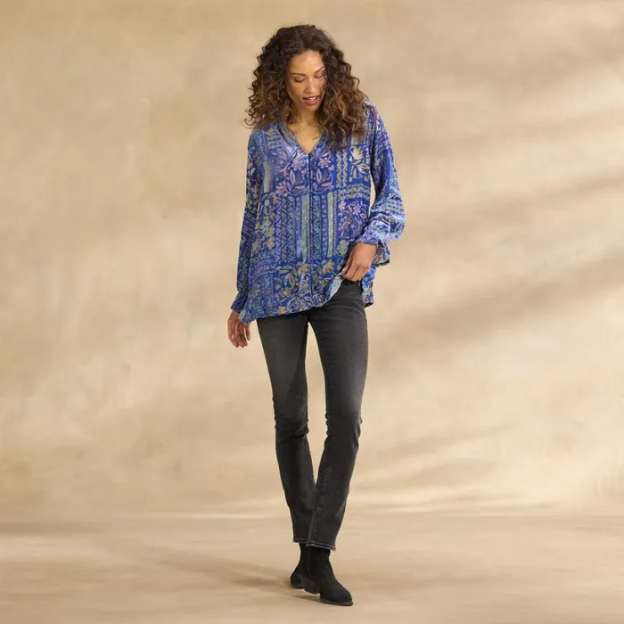 Women Joasie Burnout Velvet Top Blue Multi Sundance Catalog Tops