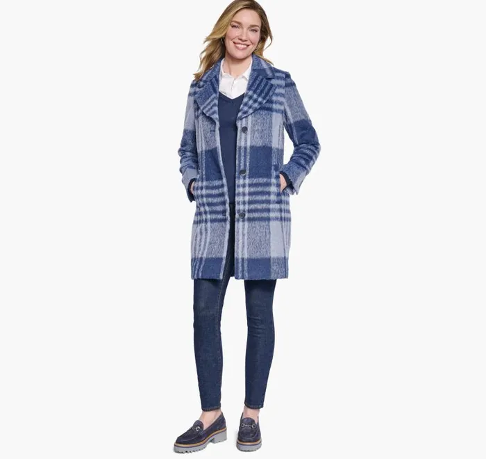 Women Johnston and Murphy Coats Jackets and Vests Brushed Plaid Coat Bluenavy Women Johnston and Murphy Coats Jackets and Vests Brushed Plaid Coat Bluenavy
