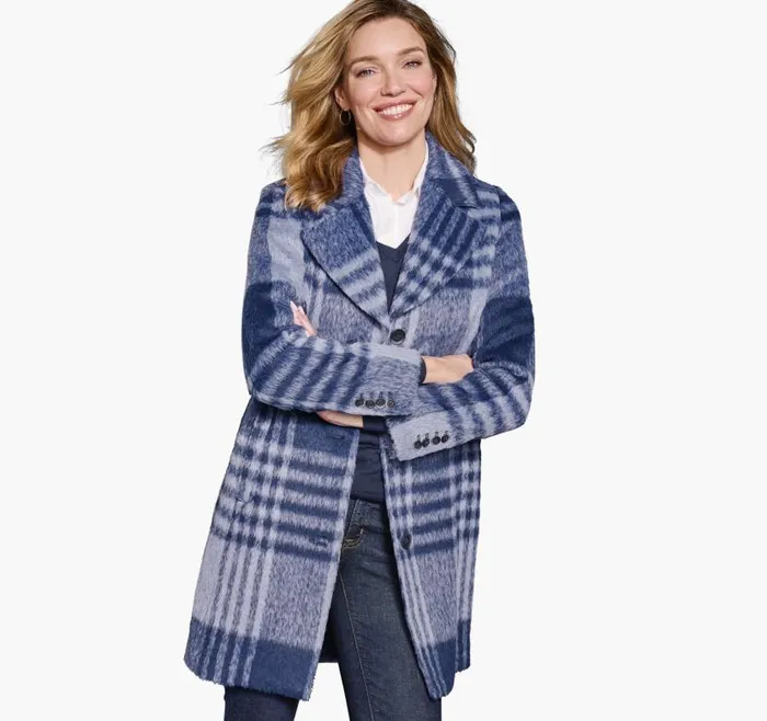 Women Johnston and Murphy Coats Jackets and Vests Brushed Plaid Coat Bluenavy Women Johnston and Murphy Coats Jackets and Vests Brushed Plaid Coat Bluenavy