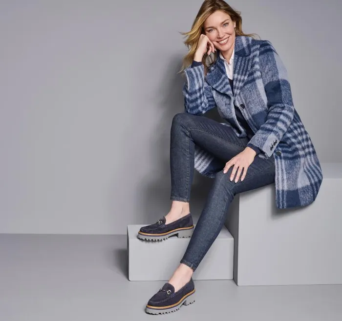 Women Johnston and Murphy Coats Jackets and Vests Brushed Plaid Coat Bluenavy Women Johnston and Murphy Coats Jackets and Vests Brushed Plaid Coat Bluenavy