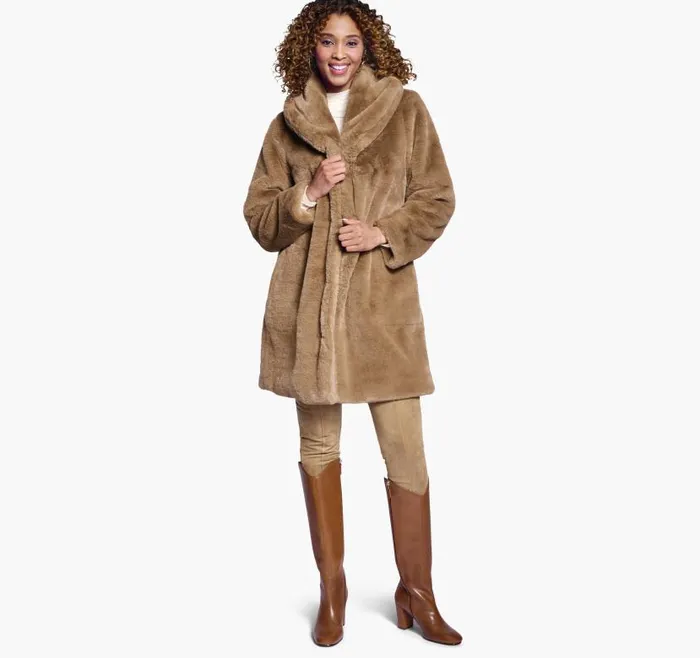 Women Johnston and Murphy Coats Jackets and Vests FauxFur ShawlCollar Coat Camel Women Johnston and Murphy Coats Jackets and Vests FauxFur ShawlCollar Coat Camel
