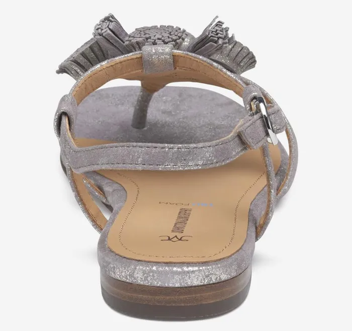 Women Johnston and Murphy Sandals Lilly Tassel Thong Silver Metallic Kid Suede Women Johnston and Murphy Sandals Lilly Tassel Thong Silver Metallic Kid Suede