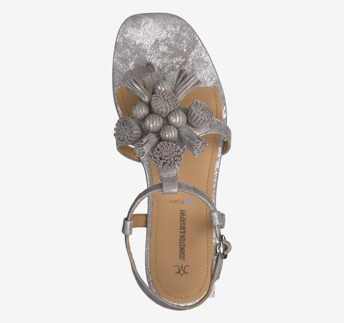 Women Johnston and Murphy Sandals Lilly Tassel Thong Silver Metallic Kid Suede Women Johnston and Murphy Sandals Lilly Tassel Thong Silver Metallic Kid Suede