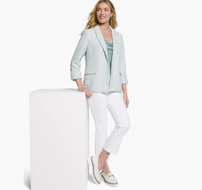 Women Johnston and Murphy Shirts Sweaters and Blazers Tweed Blazer Light Bluewhite