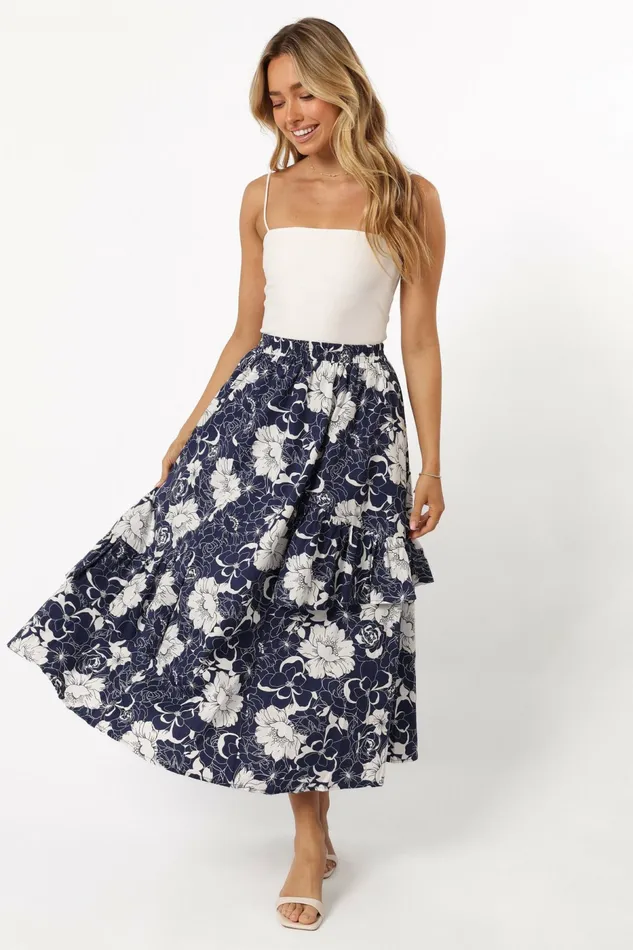 Women Josephine Tiered Midi Skirt Navy Skirts Petal and Pup