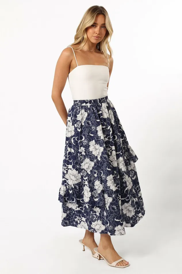 Women Josephine Tiered Midi Skirt Navy Skirts Petal and Pup