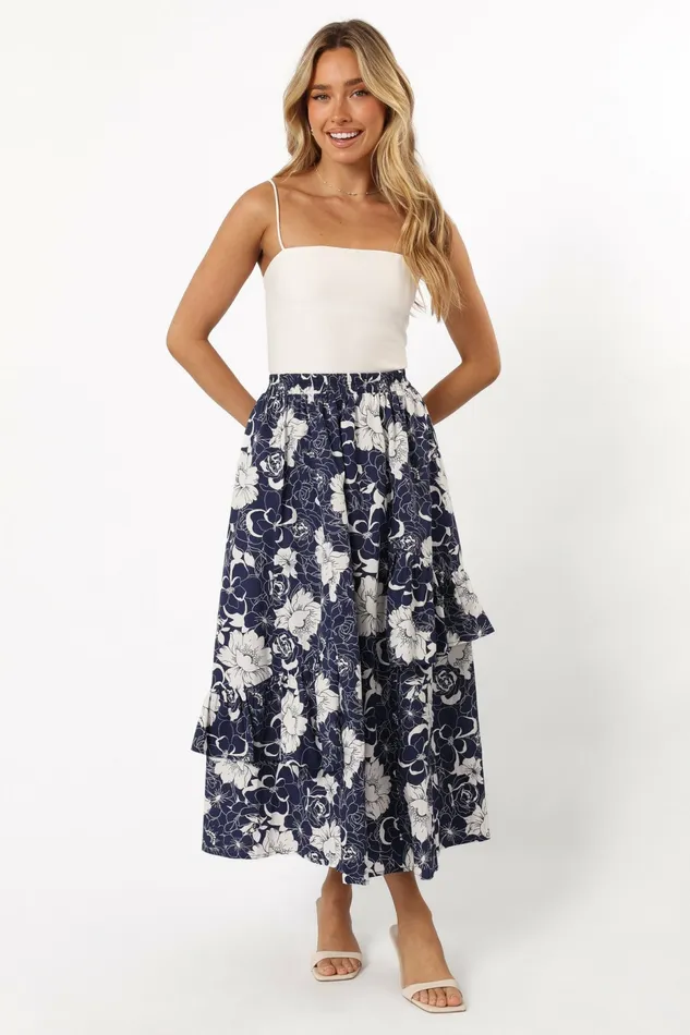 Women Josephine Tiered Midi Skirt Navy Skirts Petal and Pup