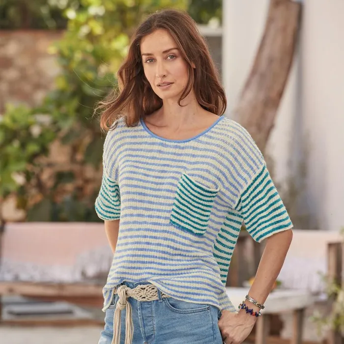 Women Journey Joy Sweater Sky Stripe Sundance Catalog Sweaters