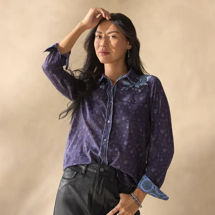 Women Joyous Day Shirt Indigo Sundance Catalog Tops