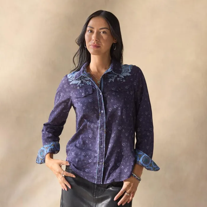 Women Joyous Day Shirt Indigo Sundance Catalog Tops