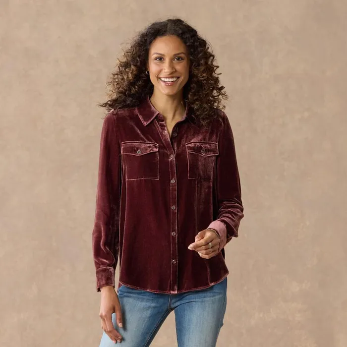 Women Juliana Velvet Shirt Mahogany Sundance Catalog Tops