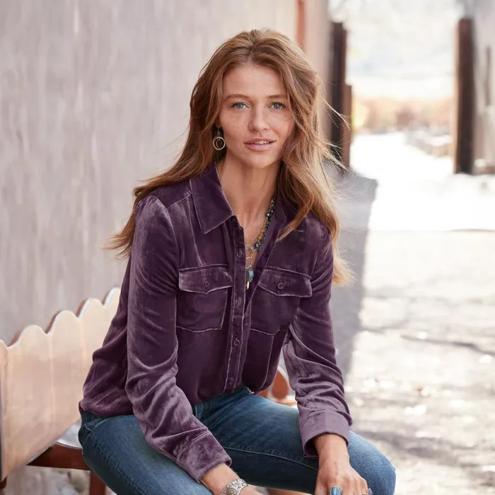 Women Juliana Velvet Shirt Mahogany Sundance Catalog Tops Women Juliana Velvet Shirt Mahogany Sundance Catalog Tops