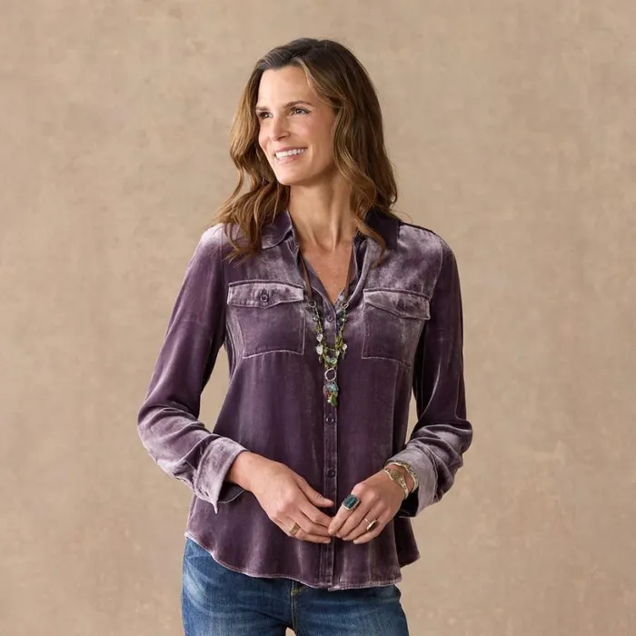 Women Juliana Velvet Shirt Mahogany Sundance Catalog Tops Women Juliana Velvet Shirt Mahogany Sundance Catalog Tops