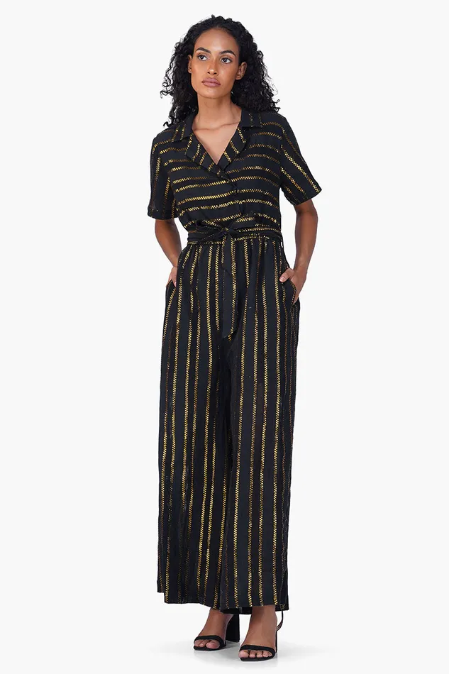 Women Jumpsuits America and Beyond Gold Charm Black Jumpsuit
