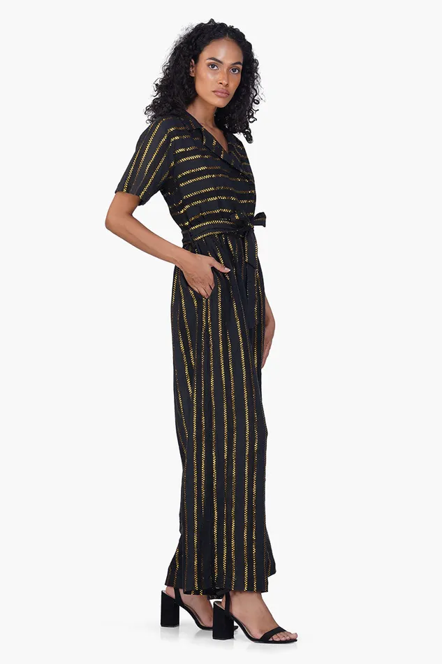 Women Jumpsuits America and Beyond Gold Charm Black Jumpsuit