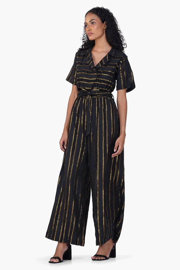 Women Jumpsuits America and Beyond Gold Charm Black Jumpsuit