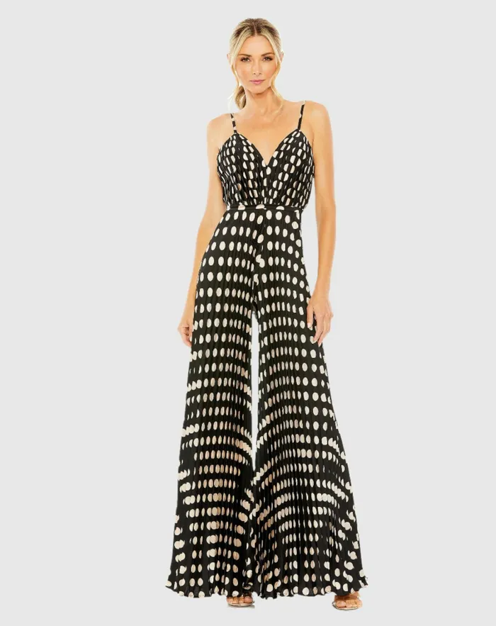 Women Jumpsuits and Rompers Mac Duggal Pleated Charmeuse VNeck Jumpsuit Black Multi Women Jumpsuits and Rompers Mac Duggal Pleated Charmeuse VNeck Jumpsuit Black Multi