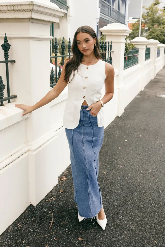 Women June Vest White Tops Petal and Pup