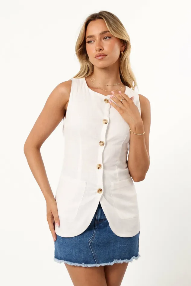 Women June Vest White Tops Petal and Pup