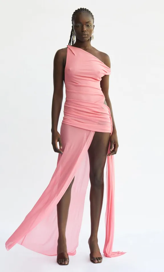 Women KAILANI ASYM DRESS 8211 GRAPEFRUIT PINK Bec Bridge Wedding Guest