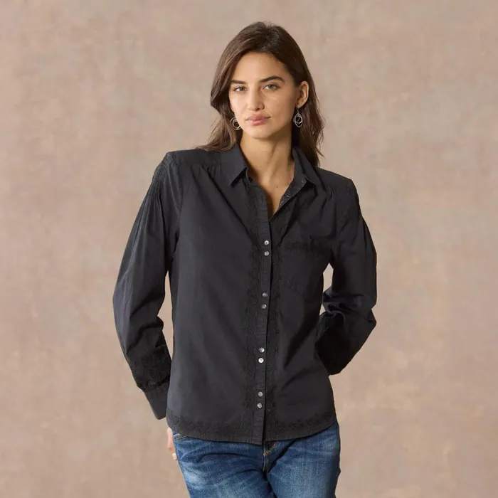 Women Karla Embroidered Shirt Caviar Sundance Catalog Tops Women Karla Embroidered Shirt Caviar Sundance Catalog Tops