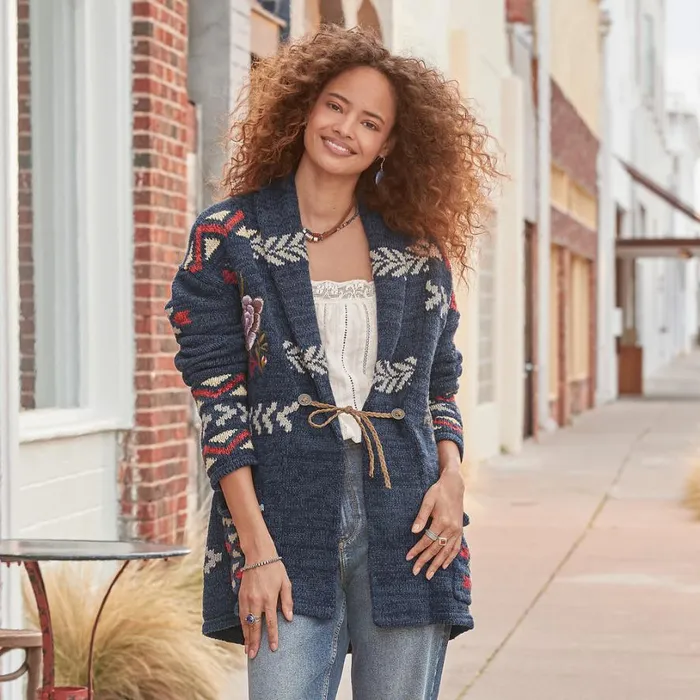 Women Katia Heritage Cardigan Indigo Sundance Catalog Sweaters