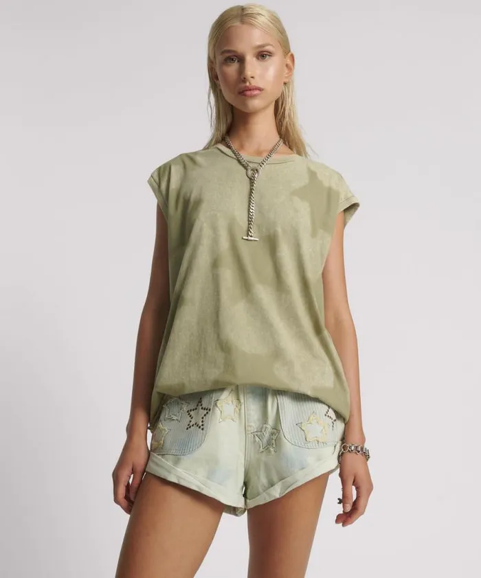 Women KHAKI STAR DUST OVERSIZED TANK One Teaspoon Tees and Tanks