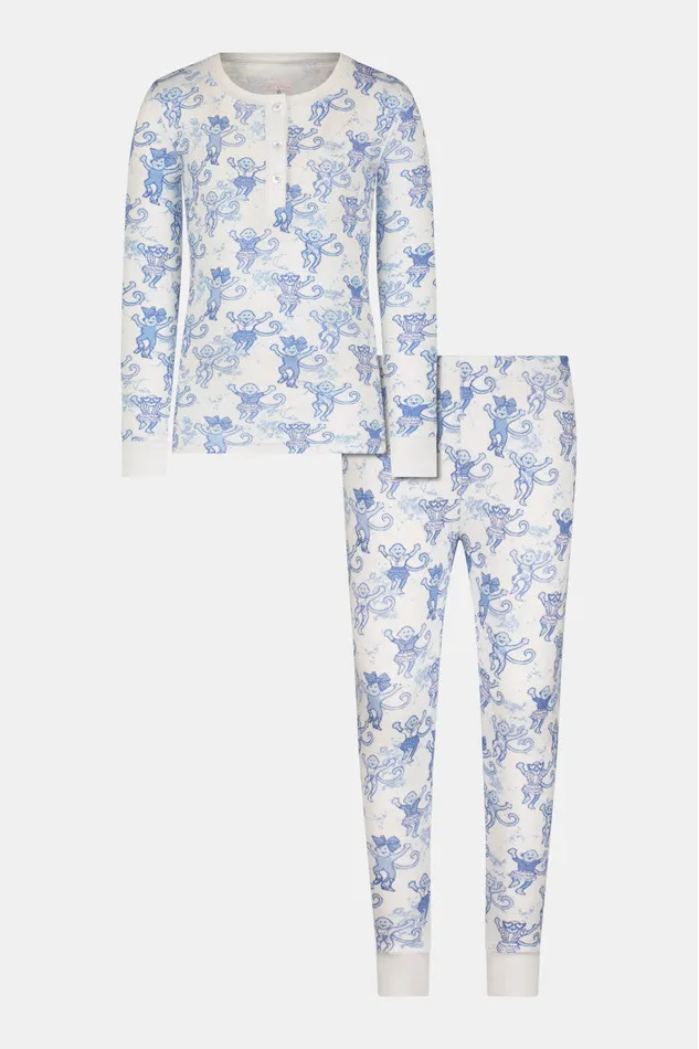 WomenKids LoveShackFancy Sleepwear Roller Rabbit Pastiche De Monkey Pajama Blue