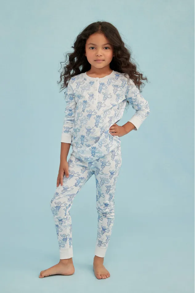 WomenKids LoveShackFancy Sleepwear Roller Rabbit Pastiche De Monkey Pajama Blue