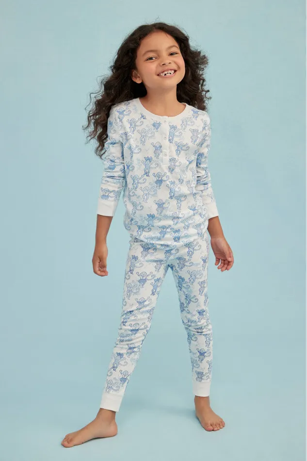 WomenKids LoveShackFancy Sleepwear Roller Rabbit Pastiche De Monkey Pajama Blue