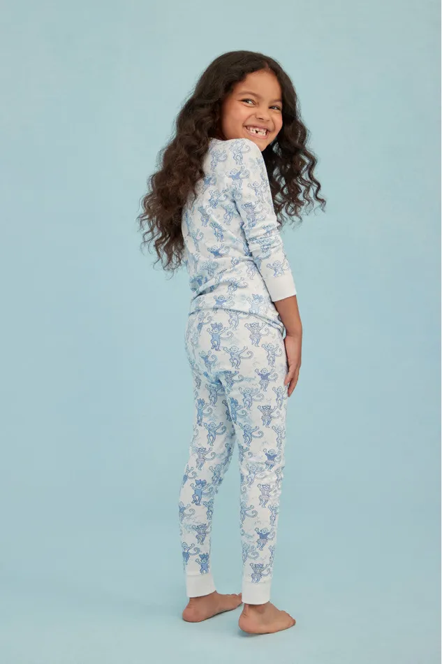 WomenKids LoveShackFancy Sleepwear Roller Rabbit Pastiche De Monkey Pajama Blue