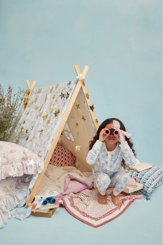 WomenKids LoveShackFancy Sleepwear Roller Rabbit Pastiche De Monkey Pajama Blue