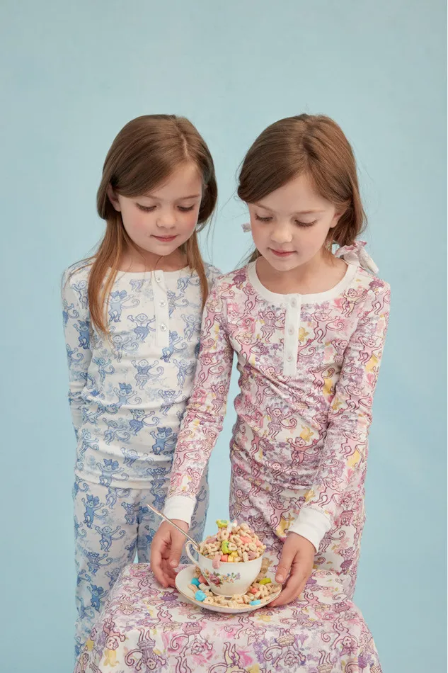 WomenKids LoveShackFancy Sleepwear Roller Rabbit Pastiche De Monkey Pajama Blue