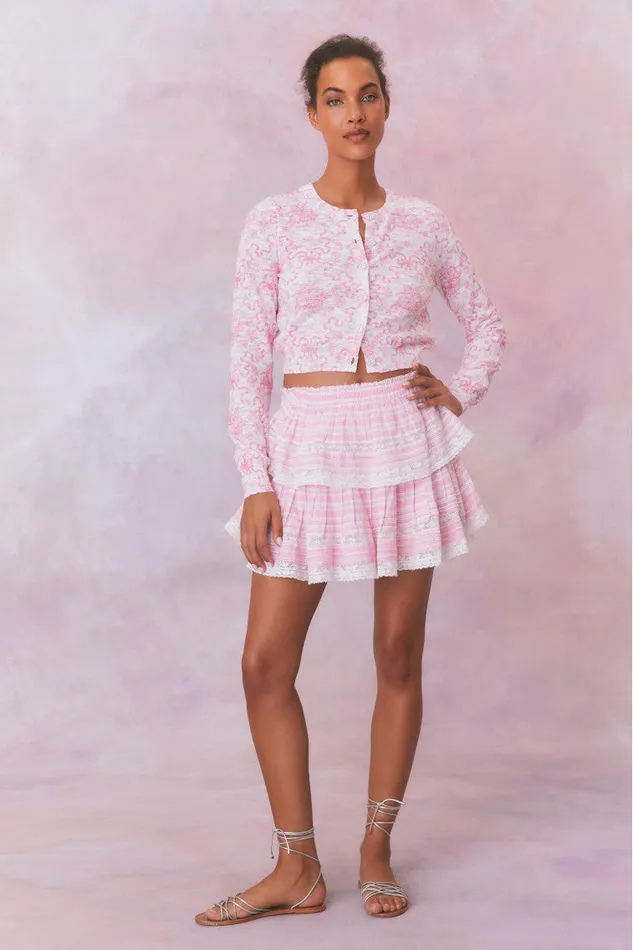 WomenKids LoveShackFancy Sweaters Pinky Bow Print Cardigan Bubblegum Blast