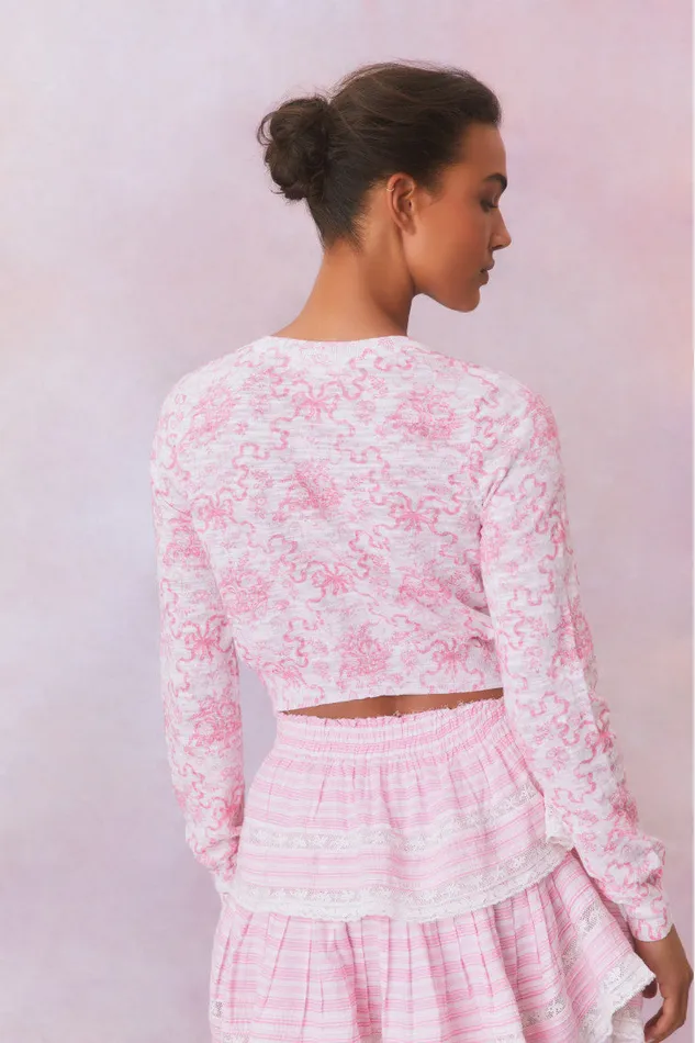 WomenKids LoveShackFancy Sweaters Pinky Bow Print Cardigan Bubblegum Blast
