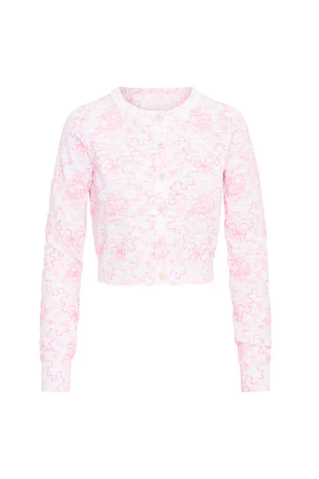 WomenKids LoveShackFancy Sweaters Pinky Bow Print Cardigan Bubblegum Blast