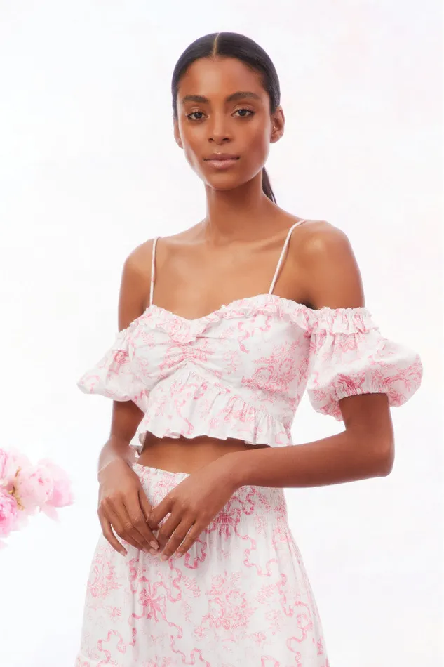 WomenKids LoveShackFancy Tops Amille Bow OffTheShoulder Top Bubblegum Blast