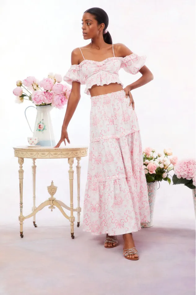 WomenKids LoveShackFancy Tops Amille Bow OffTheShoulder Top Bubblegum Blast