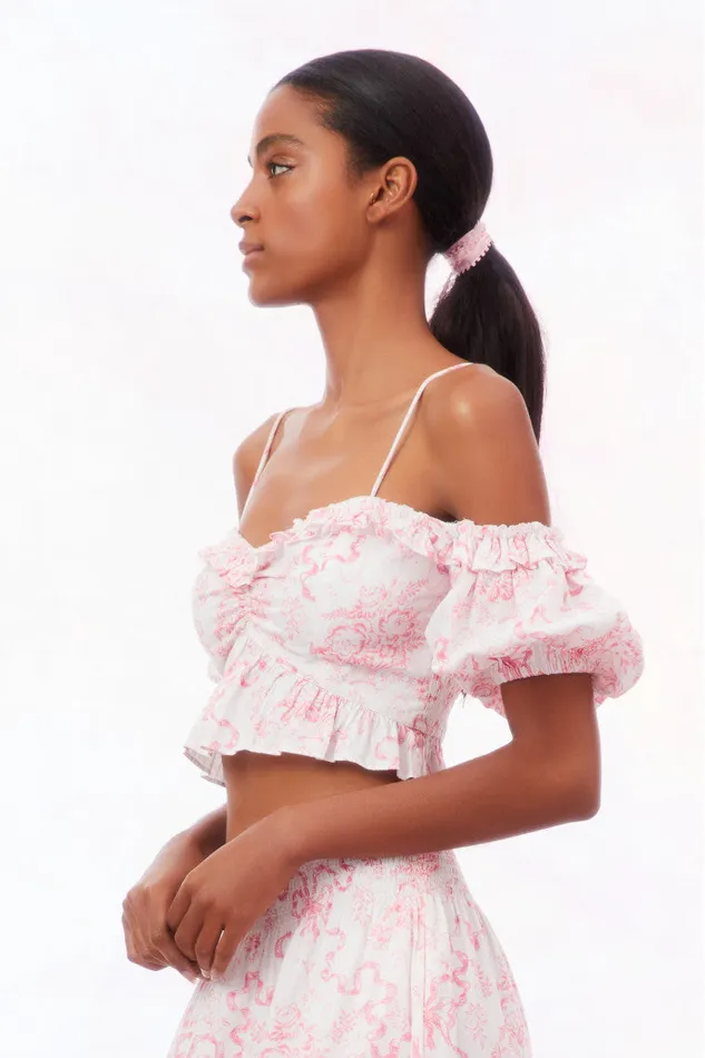 WomenKids LoveShackFancy Tops Amille Bow OffTheShoulder Top Bubblegum Blast