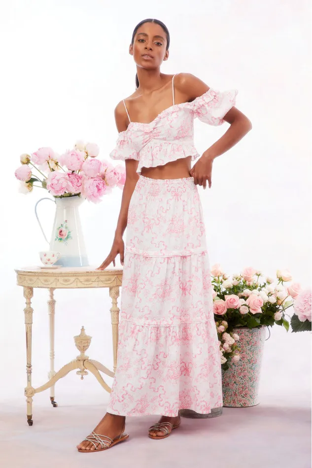 WomenKids LoveShackFancy Tops Amille Bow OffTheShoulder Top Bubblegum Blast