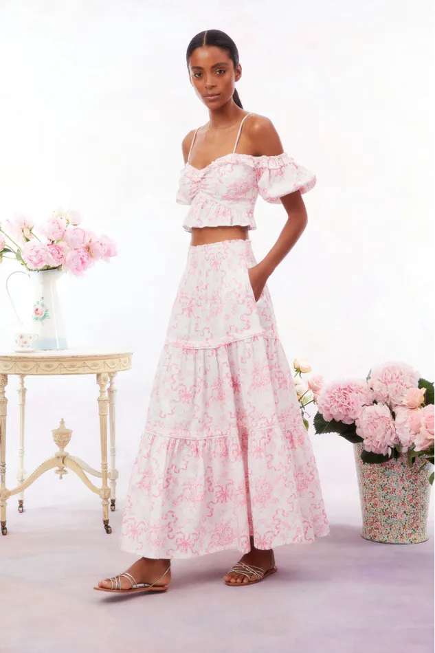 WomenKids LoveShackFancy Tops Amille Bow OffTheShoulder Top Bubblegum Blast