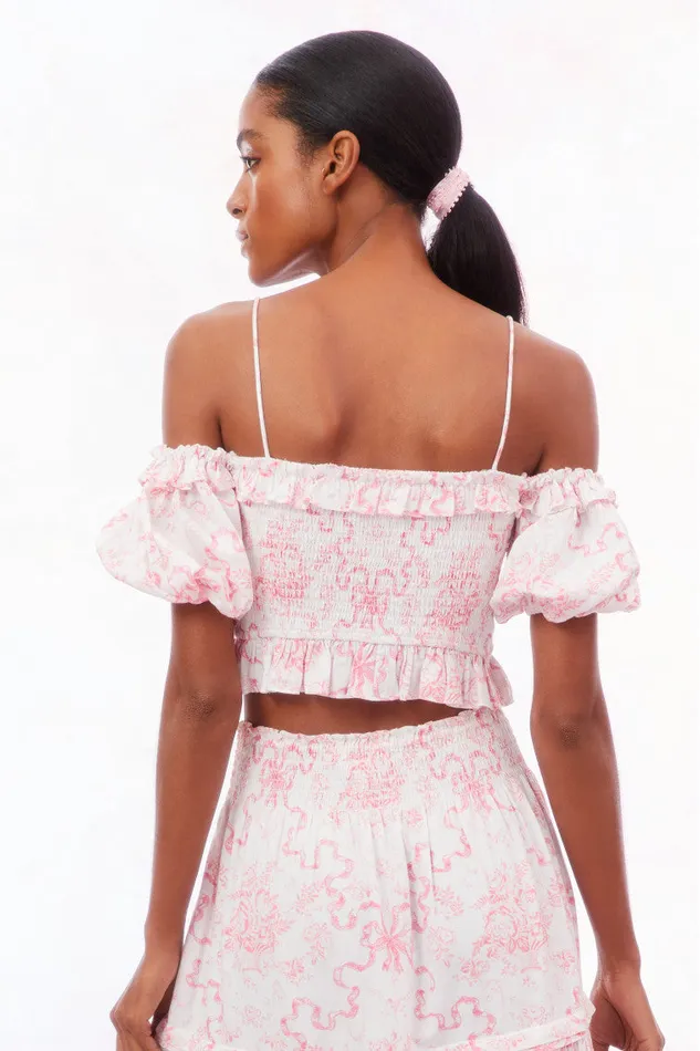 WomenKids LoveShackFancy Tops Amille Bow OffTheShoulder Top Bubblegum Blast